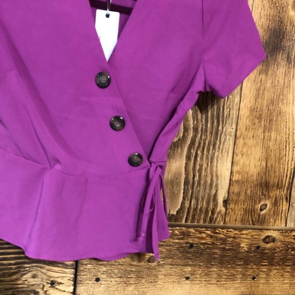 NWT Hiatus Asymmetric Button Surplice V-Neck Wrap Top Magenta Sz S - Picture 3 of 9